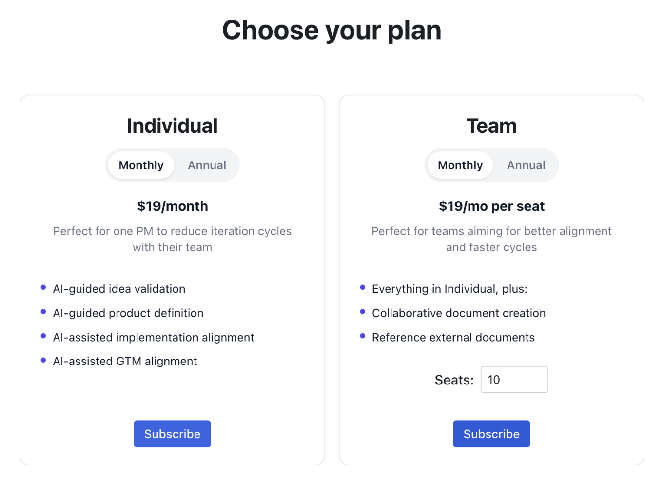 Pick the Team Plan and Set Your Seats