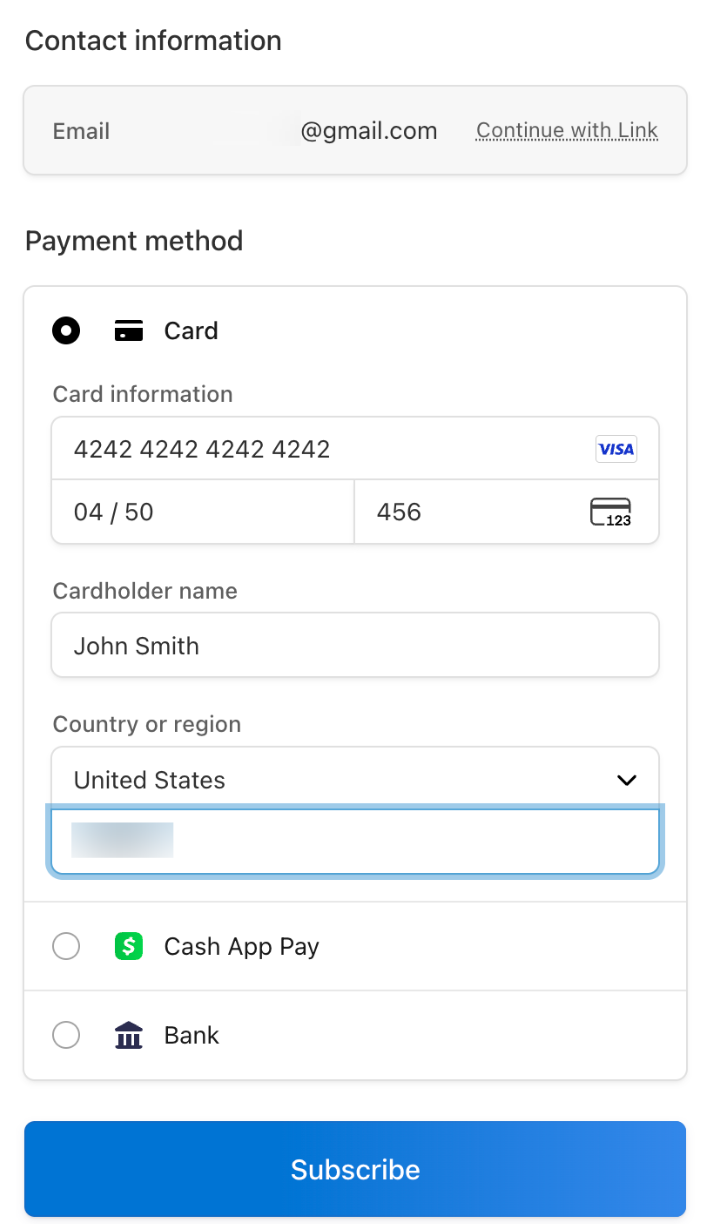 Enter Payment Details and Subscribe